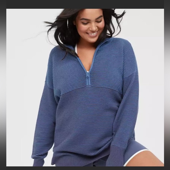 NWT 1/4 zip Blue Aerie Offline ribbed pullover - Picture 2 of 6